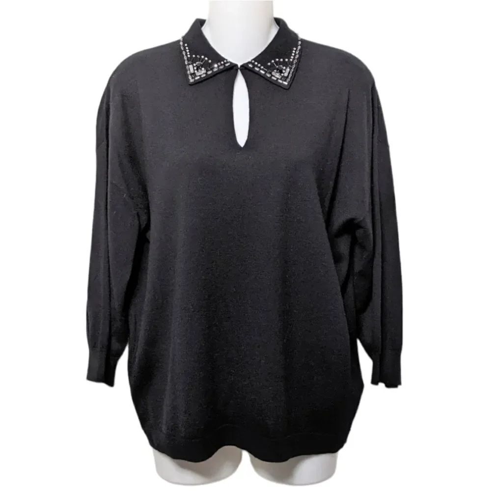 LAUREL Virgin Wool Beaded Sequin Collar Sweater 10